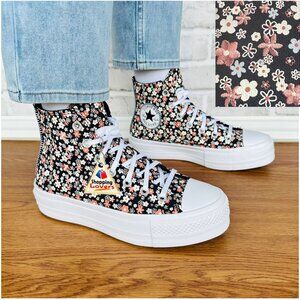 ⭐Converse Ctas Lift Platform Hi Sz 7.5 Women Shoes Flowers Sneaker Black A14264C